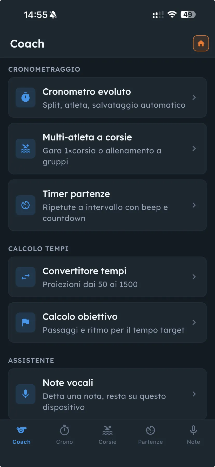 Gli strumenti dell'area Coach: cronometraggio, calcolo tempi, note